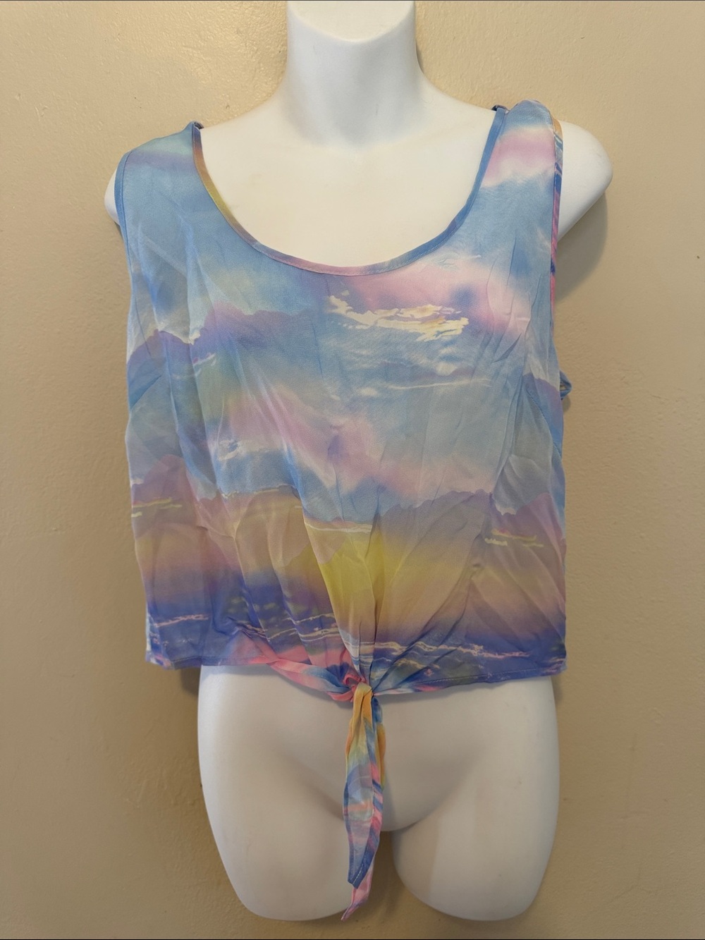 Wet Seal Pastel Tie-Front Tank Top - Blue Pink Yellow
